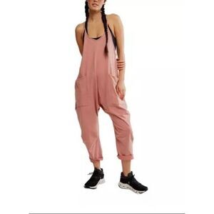 Women's Peach Cotton Knit Hot Shot Jumpsuit w Adjustable Straps & Pockets EUC